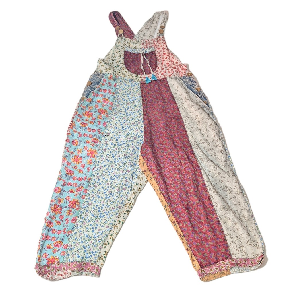 NWT Vtg Sacred Threads Patchwork Overalls CottageCore Boho Artsy Lagenlook Small - Picture 5 of 16